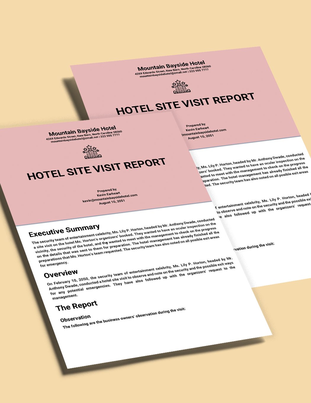 Hotel Site Visit Report Template