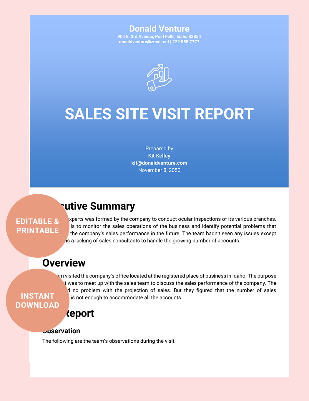 Sales Site Visit Report Template in Word, Google Docs, Apple Pages