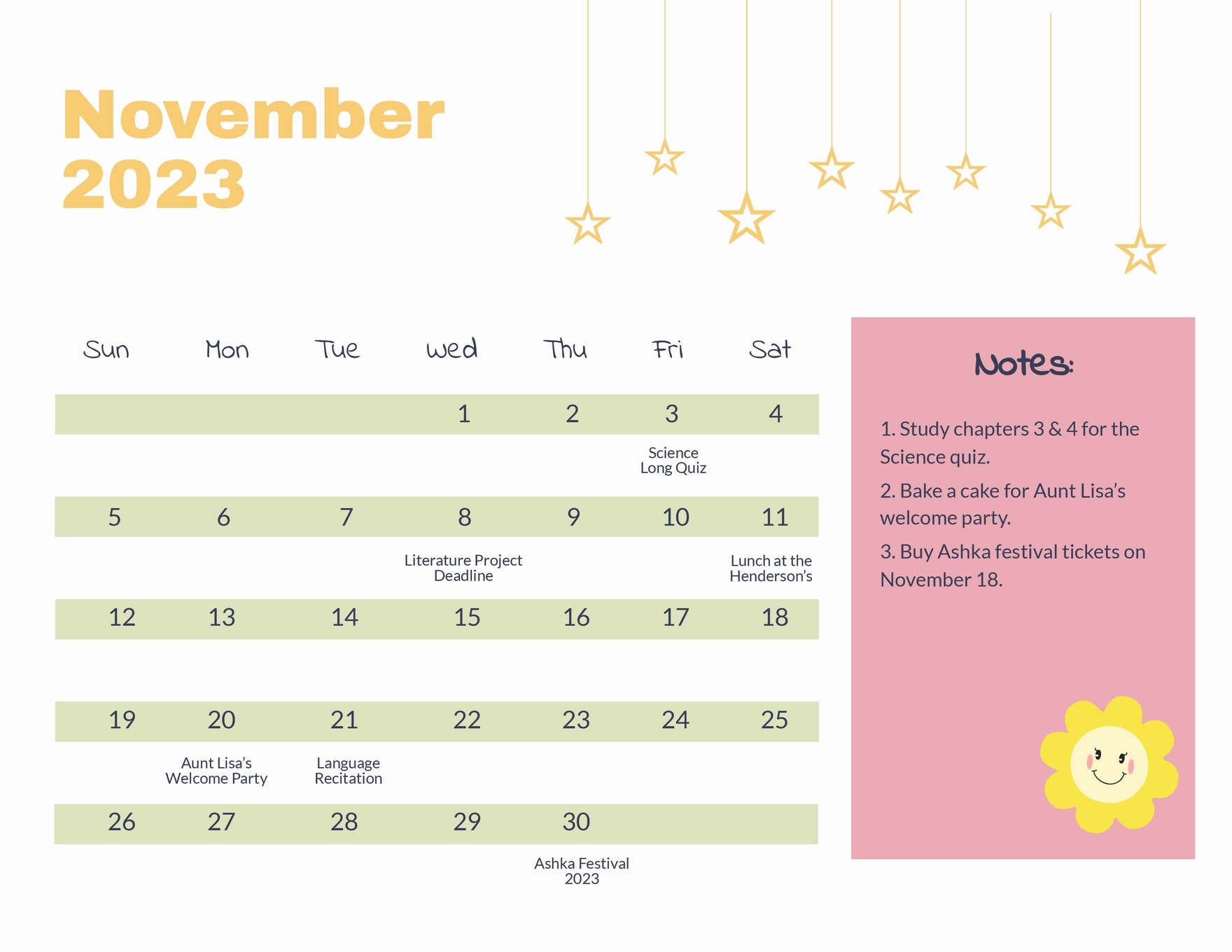 Cute November 2023 Calendar Template Download In Word Google Docs 