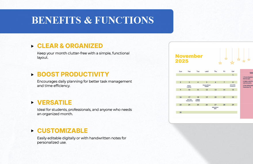Cute November 2025 Calendar Template