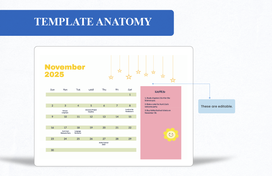 Cute November 2025 Calendar Template