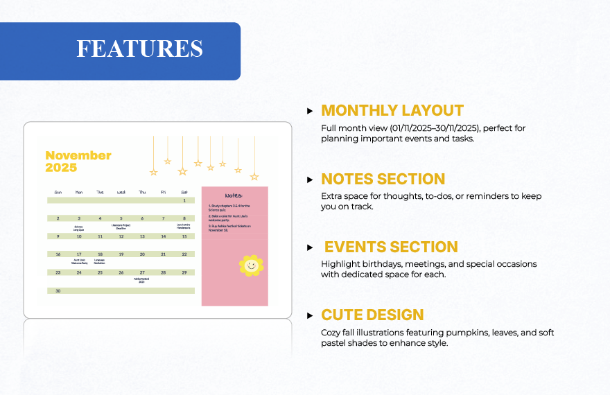 Cute November 2025 Calendar Template