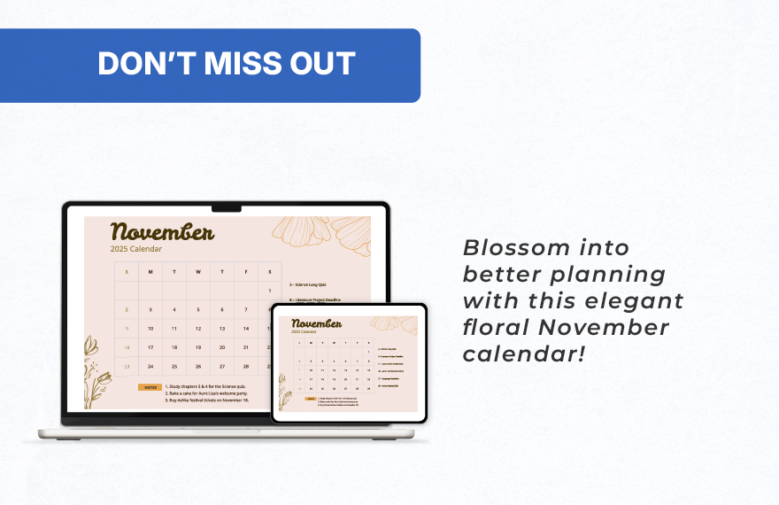 Floral November 2025 Calendar Template