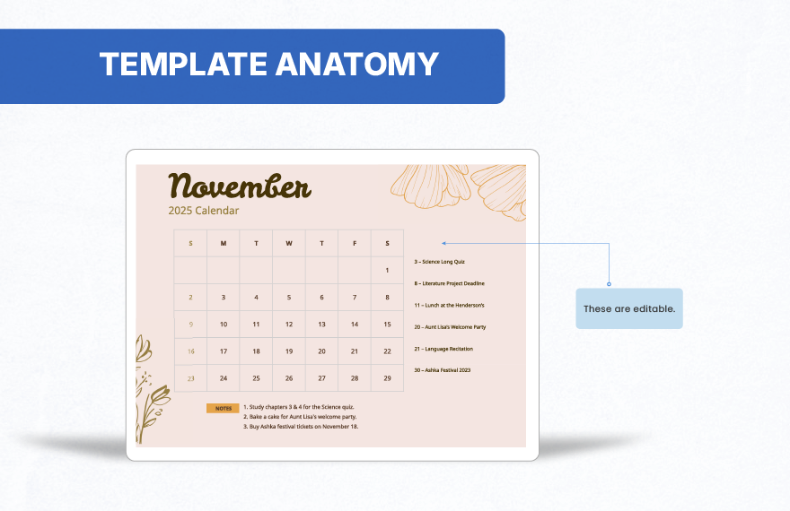 Floral November 2025 Calendar Template