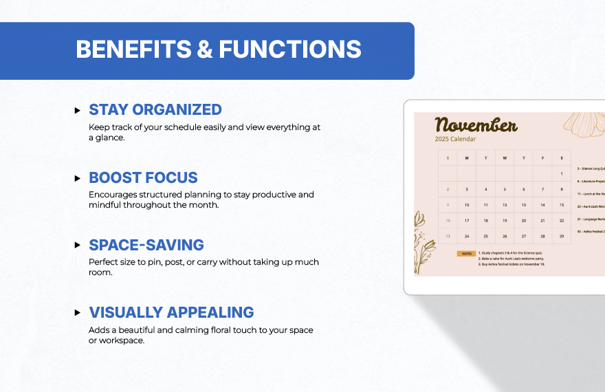 Floral November 2025 Calendar Template