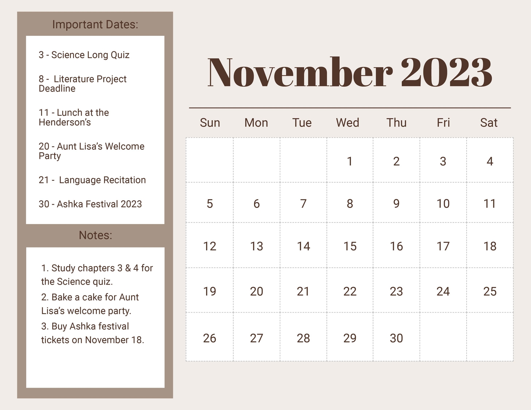 Free Printable November 2023 Calendar Template Word Google Docs 