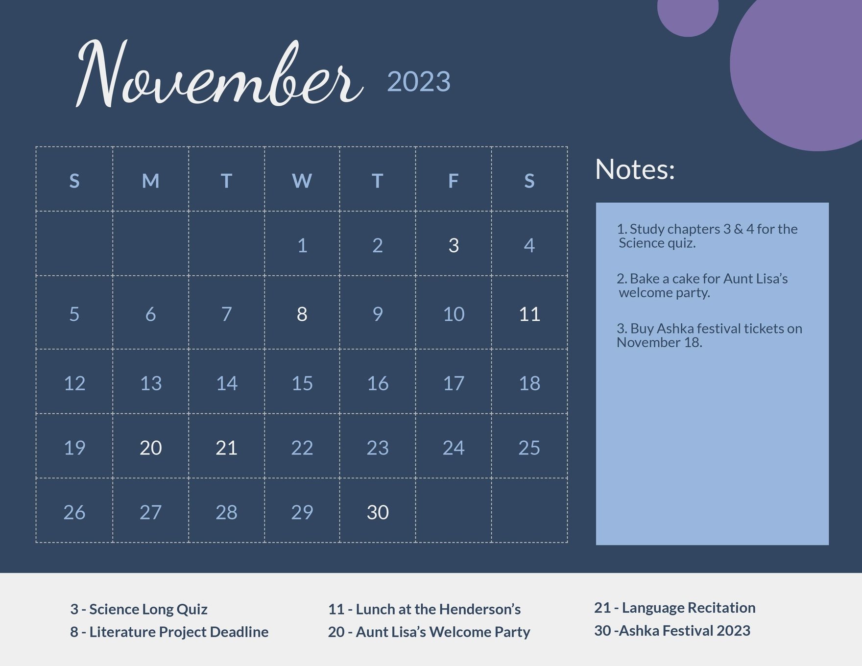 Pretty November 2023 Calendar