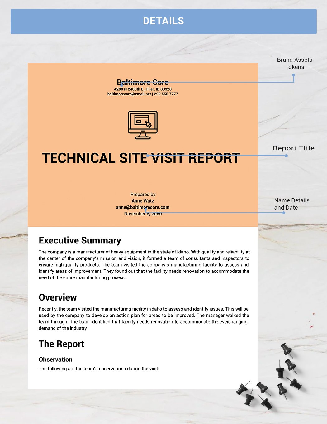 technical site visit report template