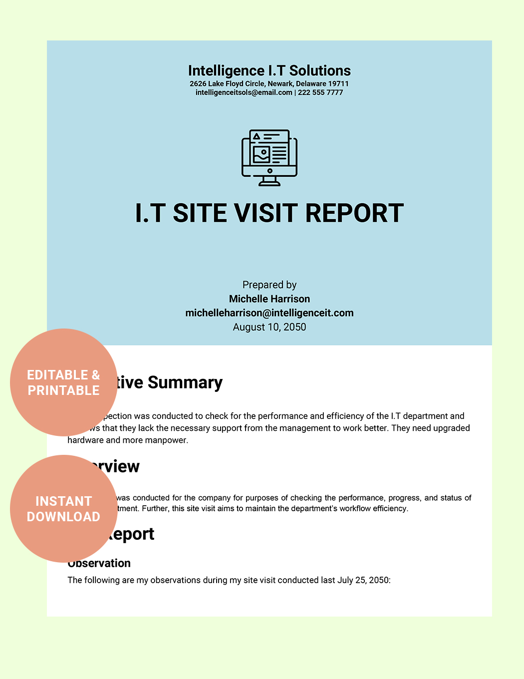 IT Site Visit Report Template