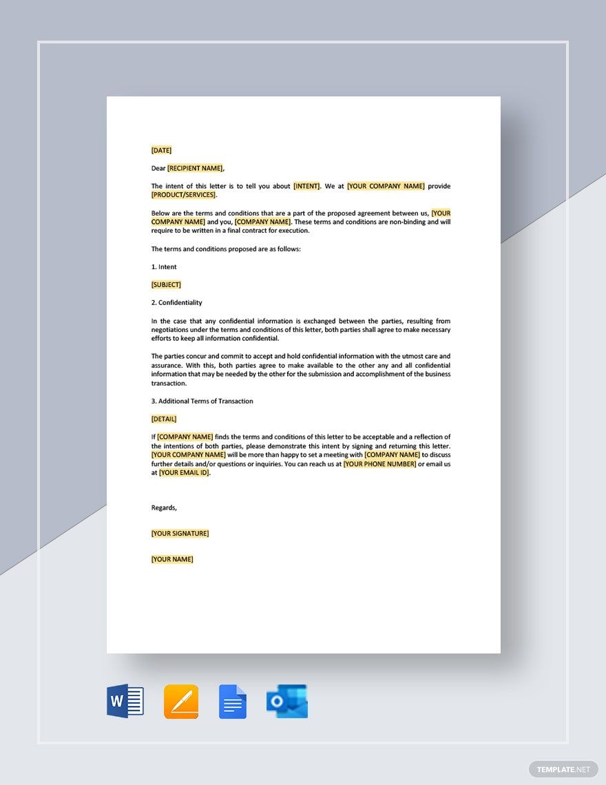 Restaurant Letter of Intent for Transaction in Word, Google Docs, PDF, Apple Pages, Outlook