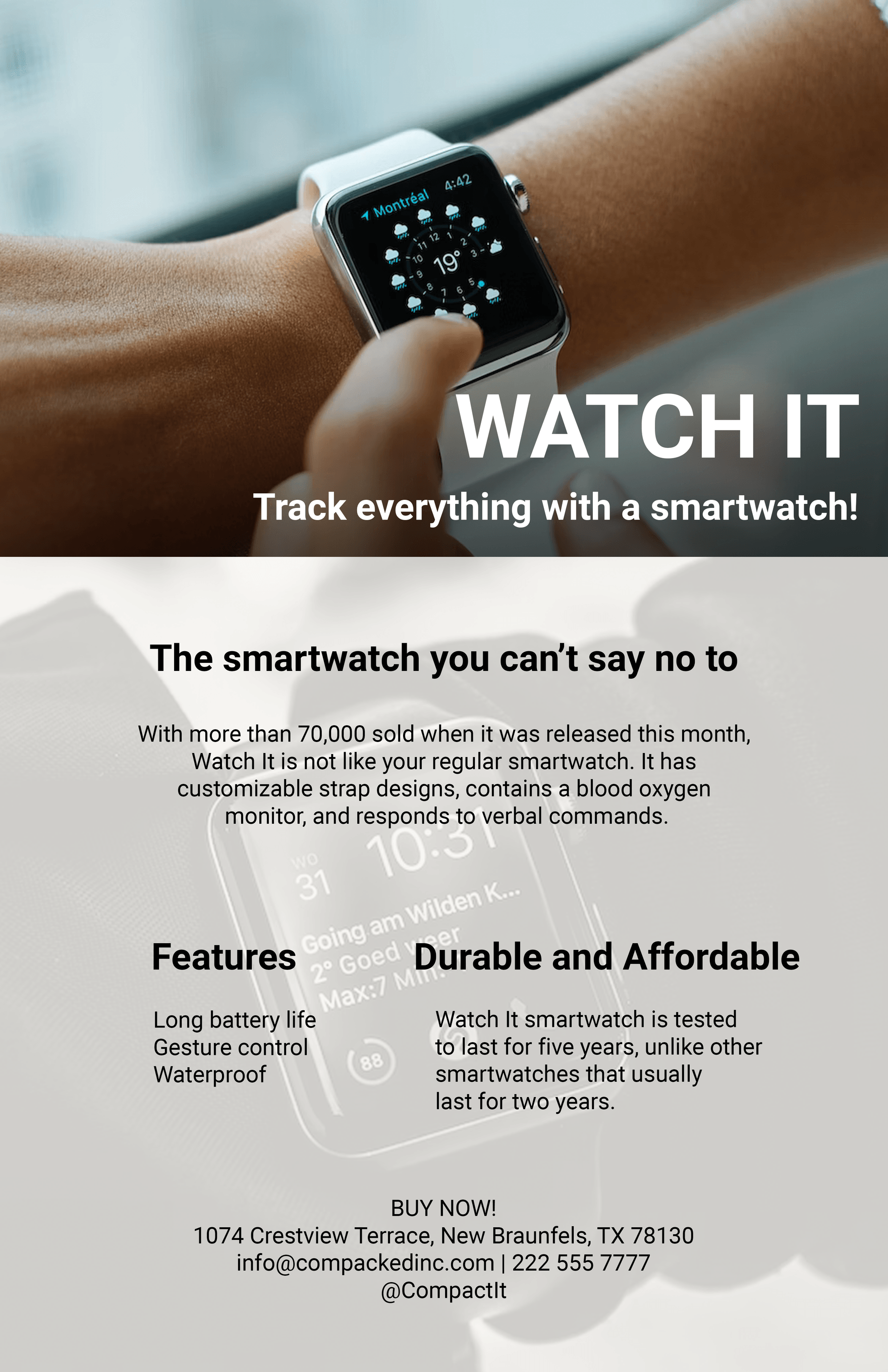 Smart Watch Product Sell Sheet Template