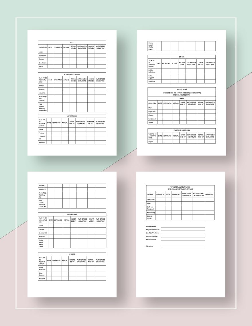 Restaurant Monthly Budget Template