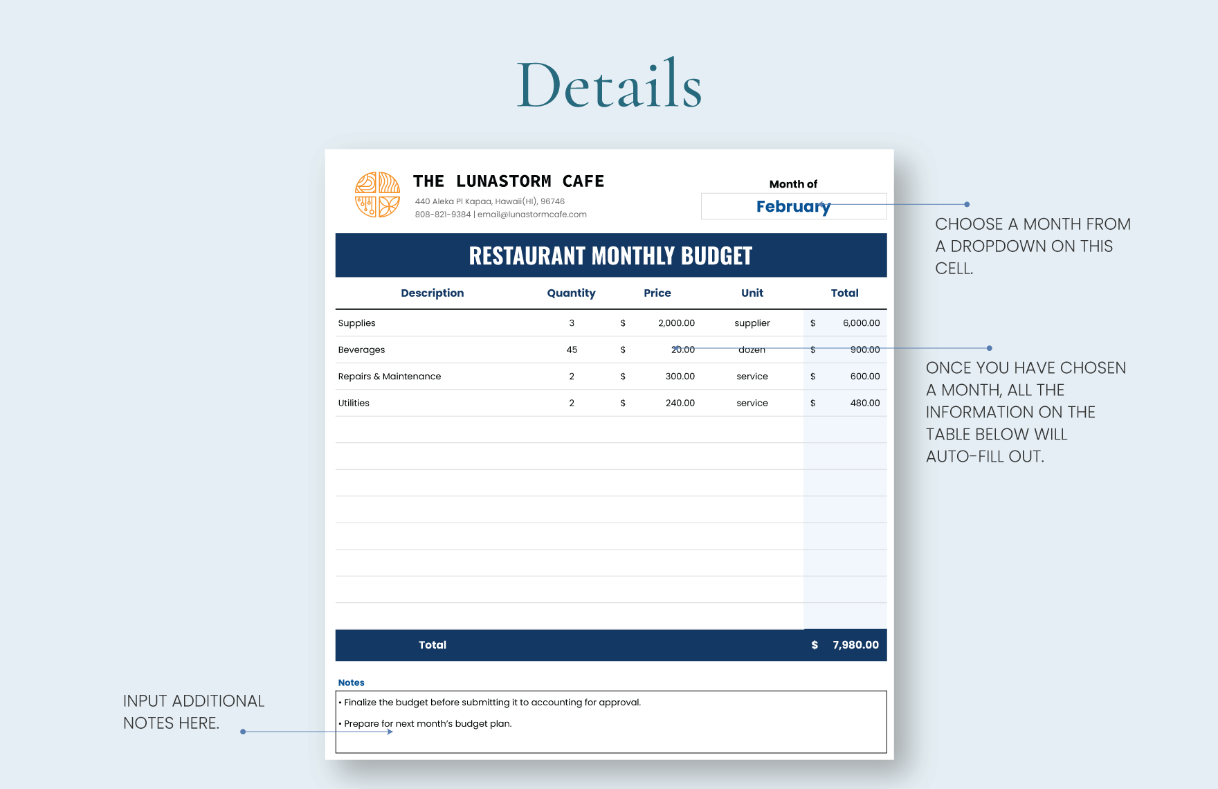 Restaurant Monthly Budget Template - Download In Word, Google Docs ...