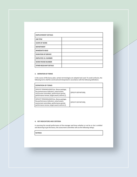 Restaurant Manager Bonus Template Word (DOC) Apple (MAC) Pages