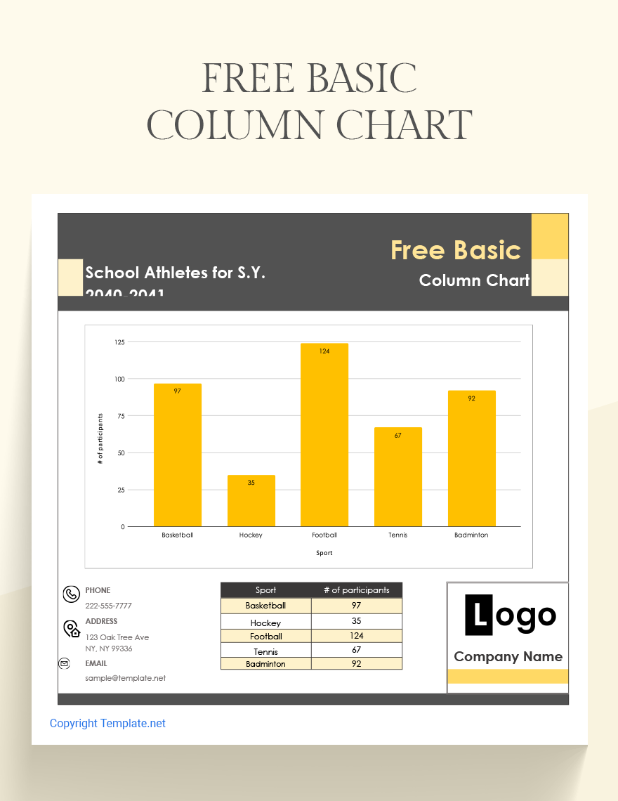 Basic Column Chart in Excel, Google Sheets