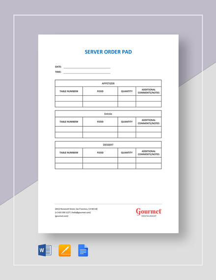 server order pad template  word doc  apple mac pages