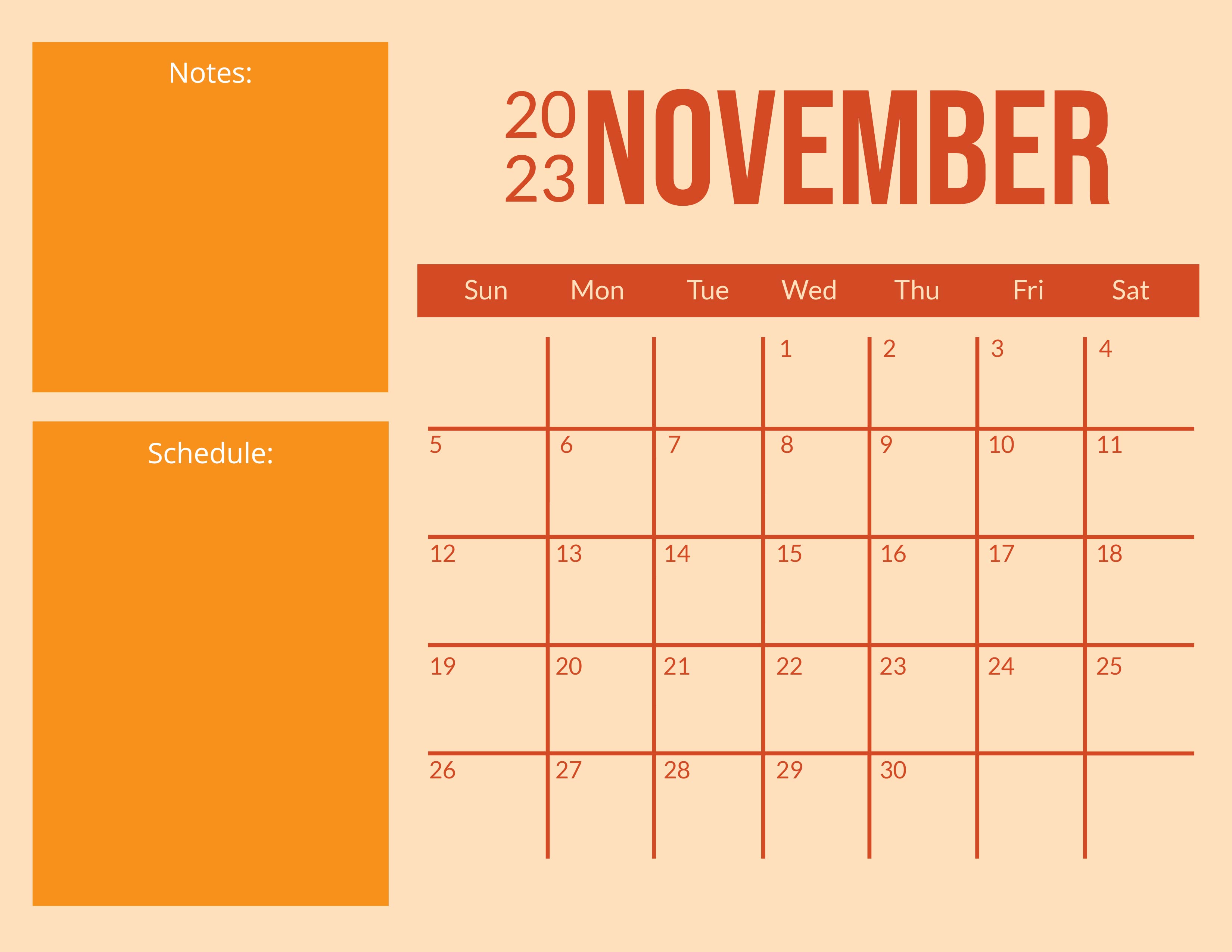 Free November 2023 Calendar Printable PDF With Holidays, 41 OFF