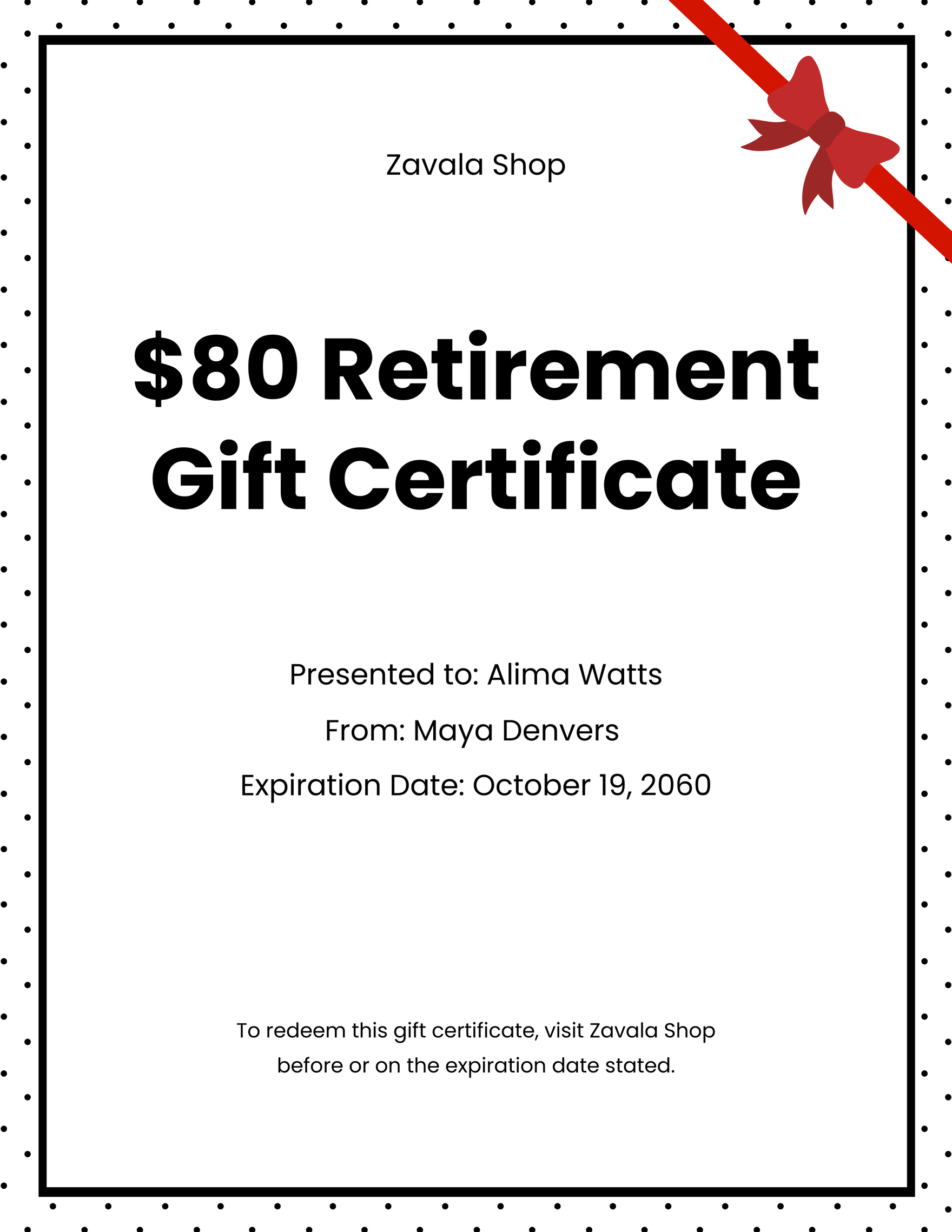 Retirement Gift Certificate
