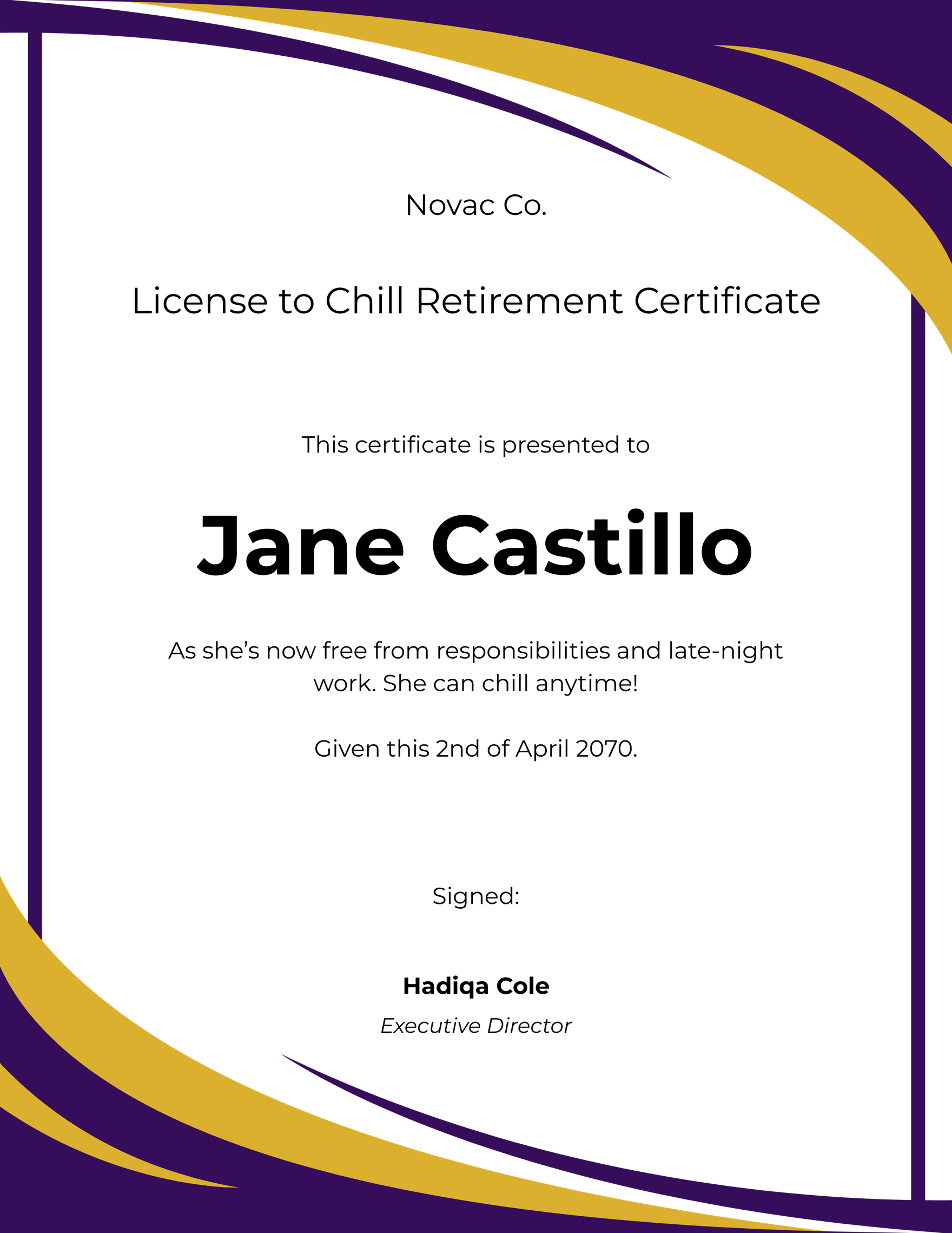 License To Chill Retirement Certificate