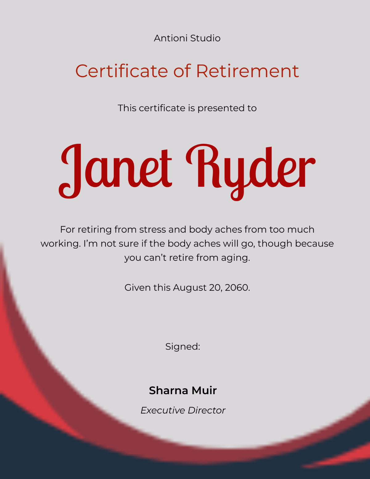 Funny Retirement Certificate Template