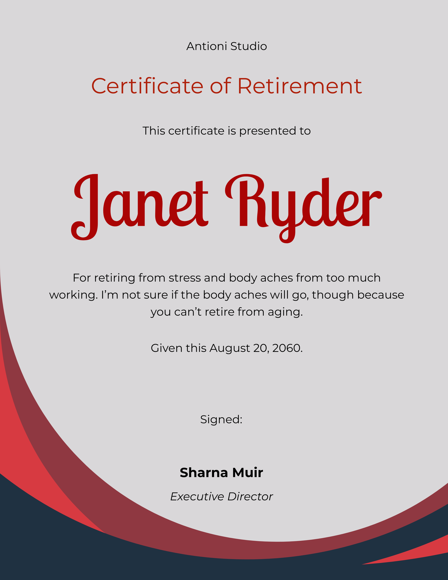 Free Funny Retirement Certificate