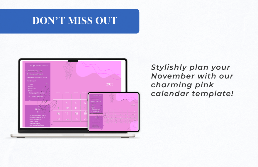 Pink November 2025 Calendar