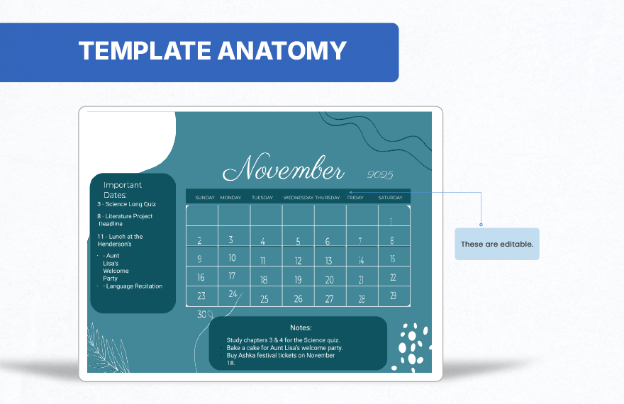 Calligraphy November 2025 Calendar