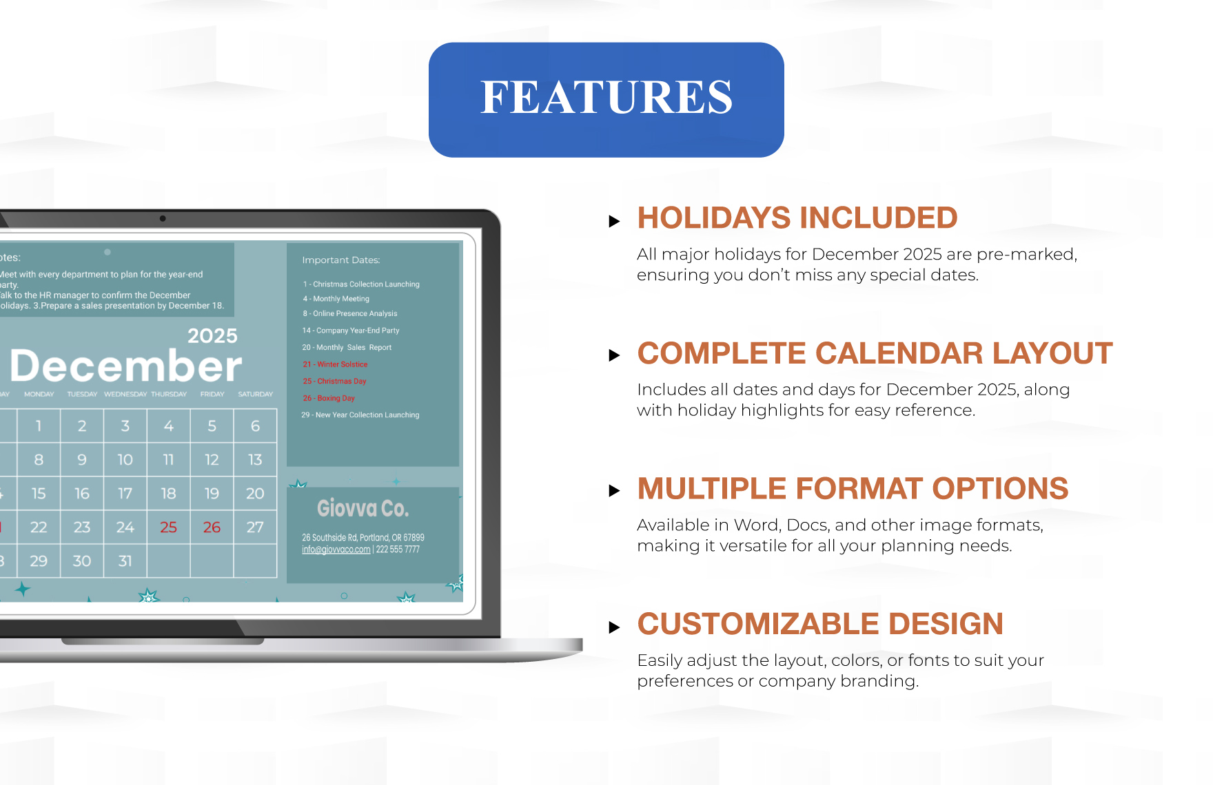 December 2025 Calendar  With Holidays