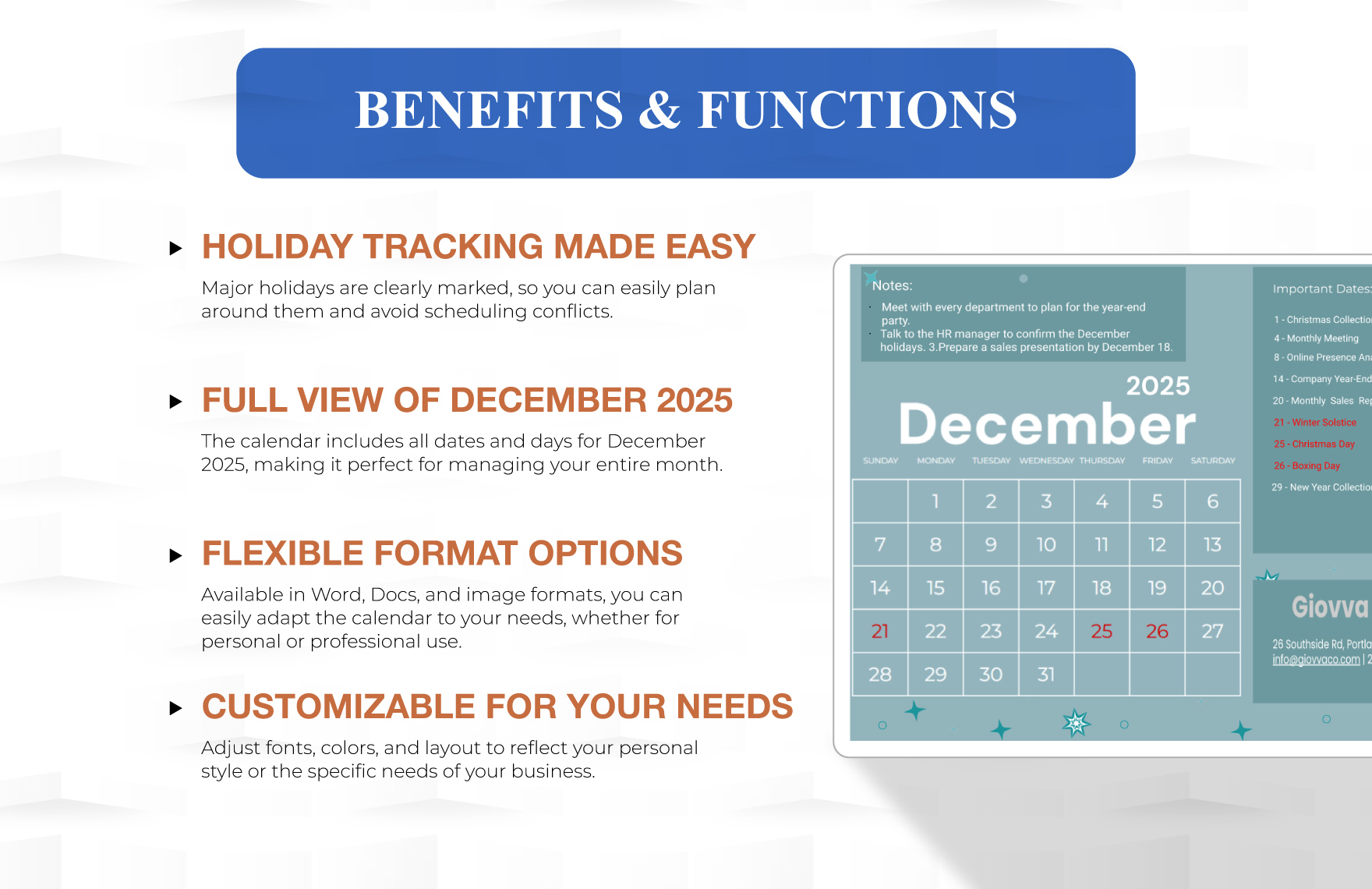 December 2025 Calendar  With Holidays