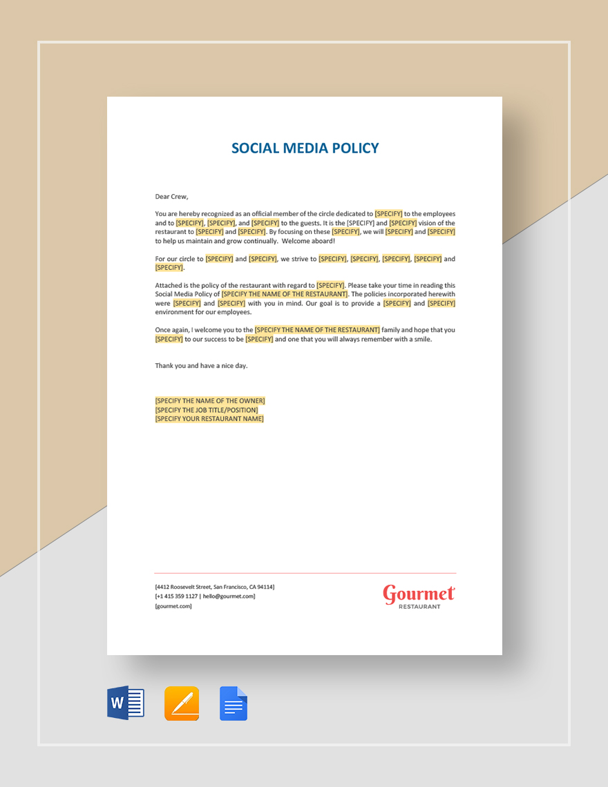Social Media Policy Templates for Restaurant