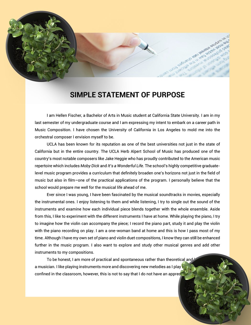 Simple Statement Of Purpose Template