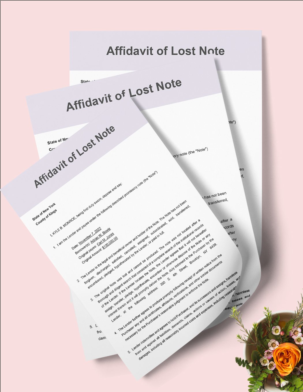 Affidavit Of Lost Note Template