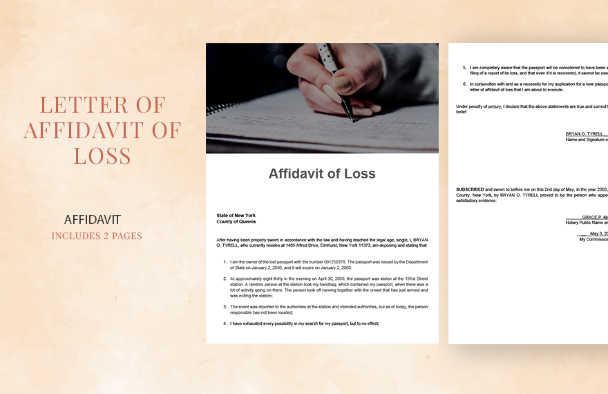 Letter Of Affidavit of Loss Template