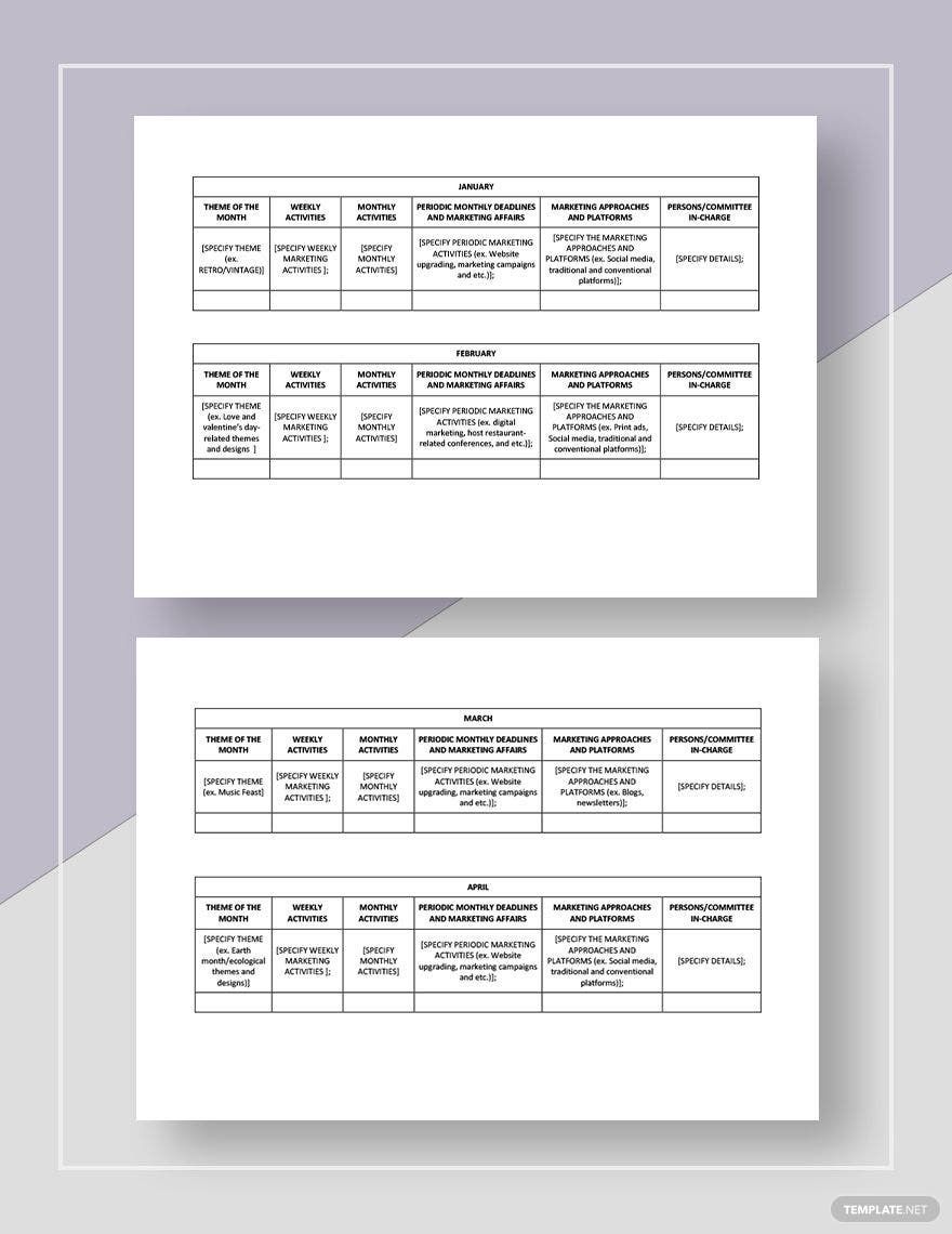 FREE Restaurant Calendar Template - Download in Word, Google Docs, Excel, PDF, Google Sheets, Illustrator, Photoshop, Apple Pages, InDesign, Apple Numbers FREE Restaurant Calendar Template - Download in Word, Google Docs, Excel, PDF, Google Sheets, Illustrator, Photoshop, Apple Pages, InDesign, Apple Numbers