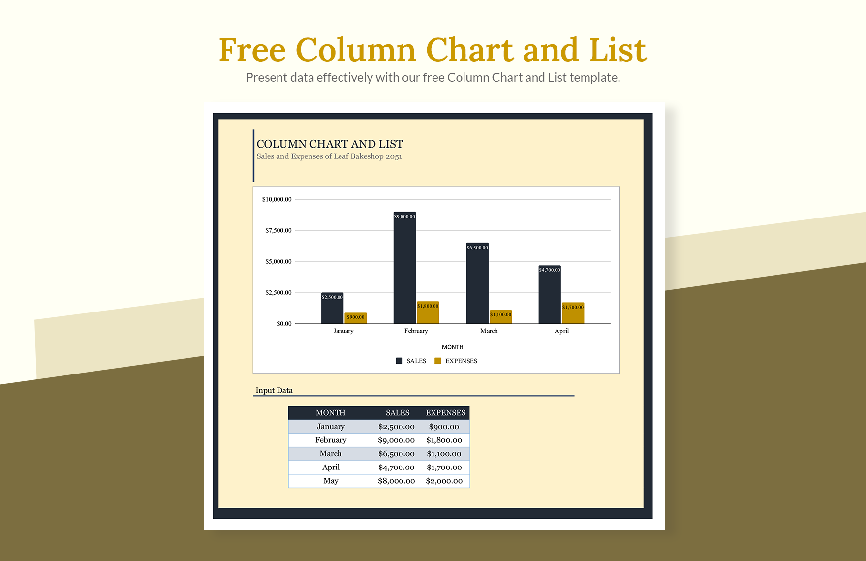 Column Chart and List in Excel, Google Sheets - Download | Template.net