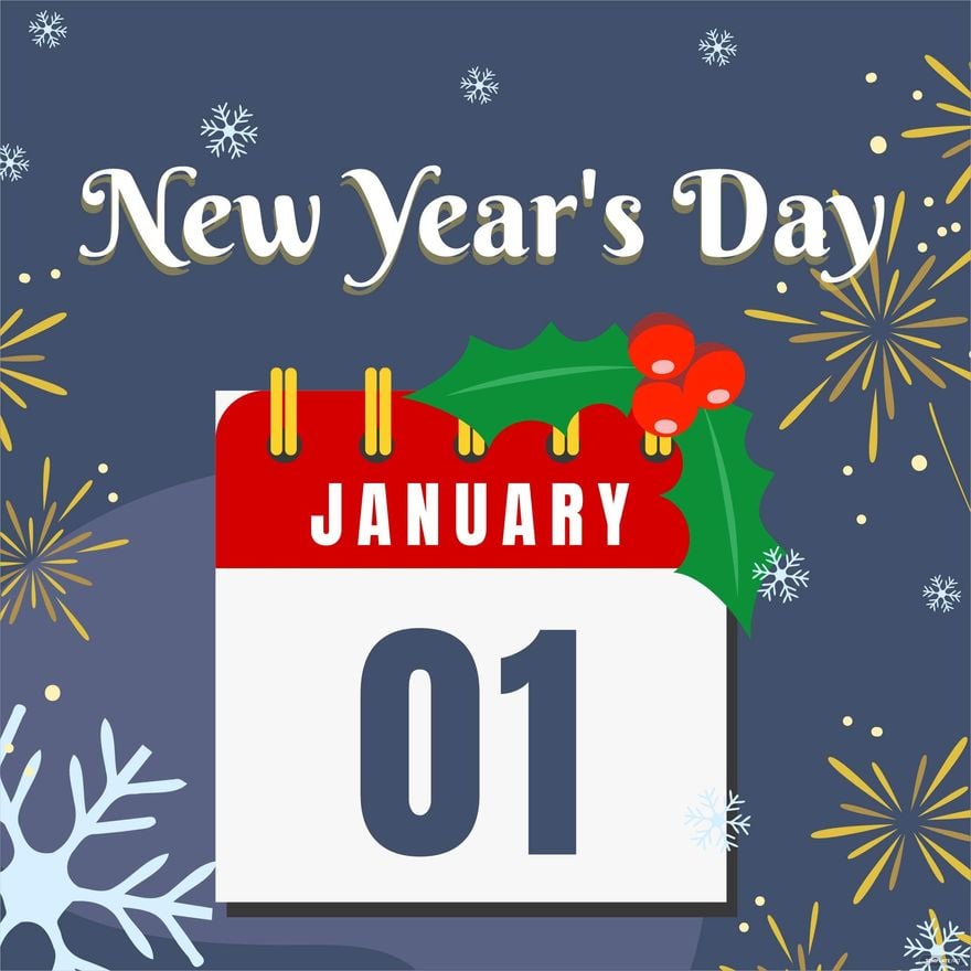 New Year's Day Calendar Vector in Illustrator, PSD, EPS, SVG, JPG, PNG
