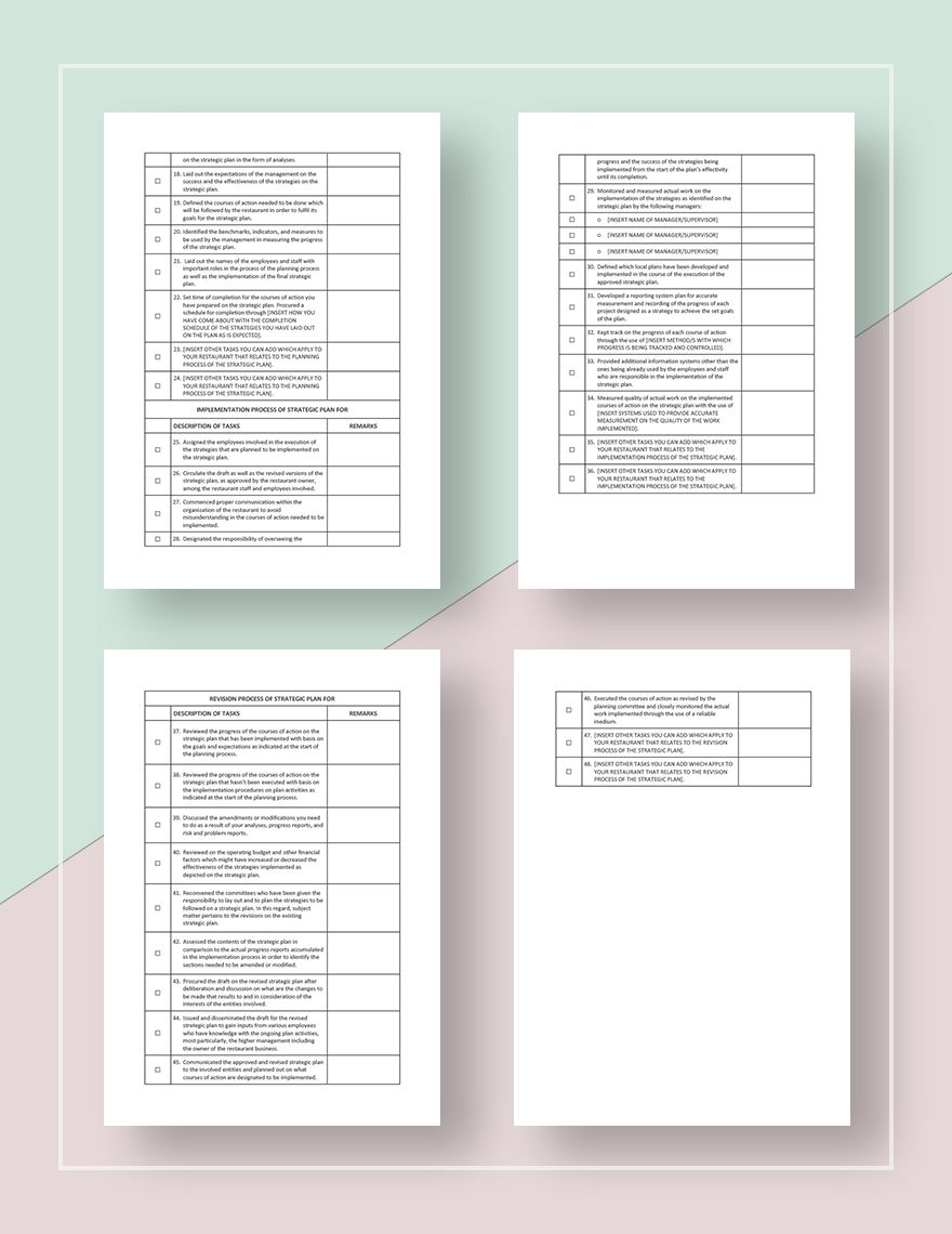 Restaurant Strategic Planning Checklist Template