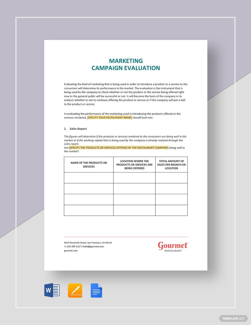Restaurant Marketing Campaign Evaluation Template