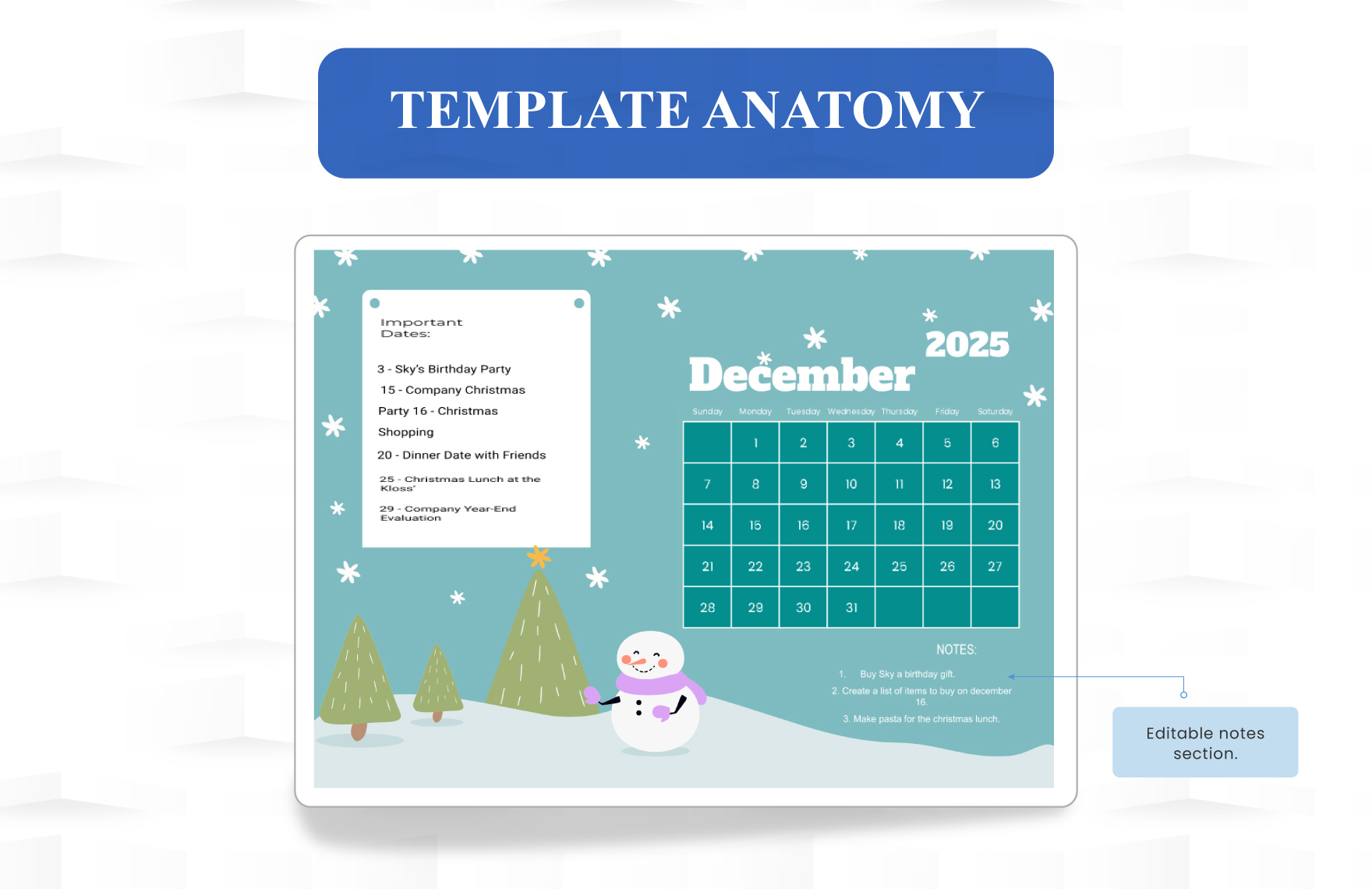 Cute December 2025 Calendar