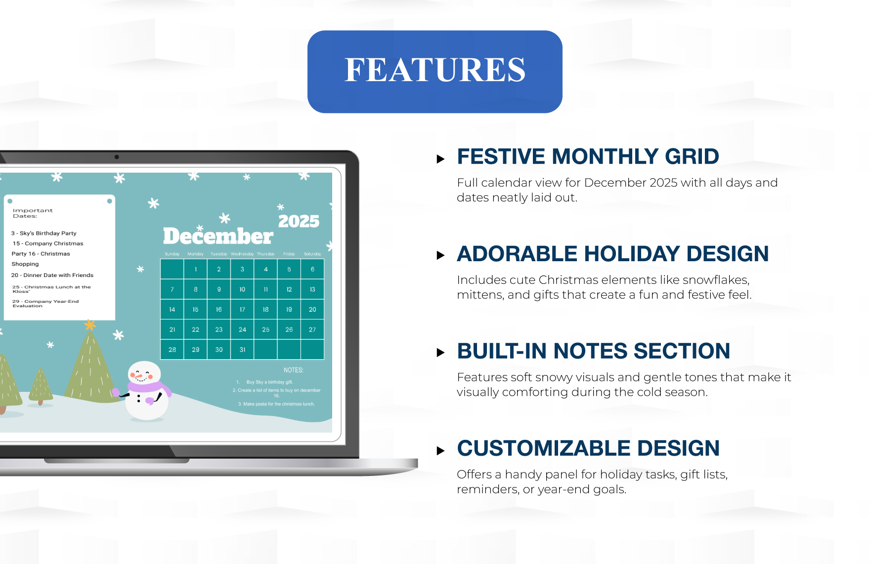 Cute December 2025 Calendar