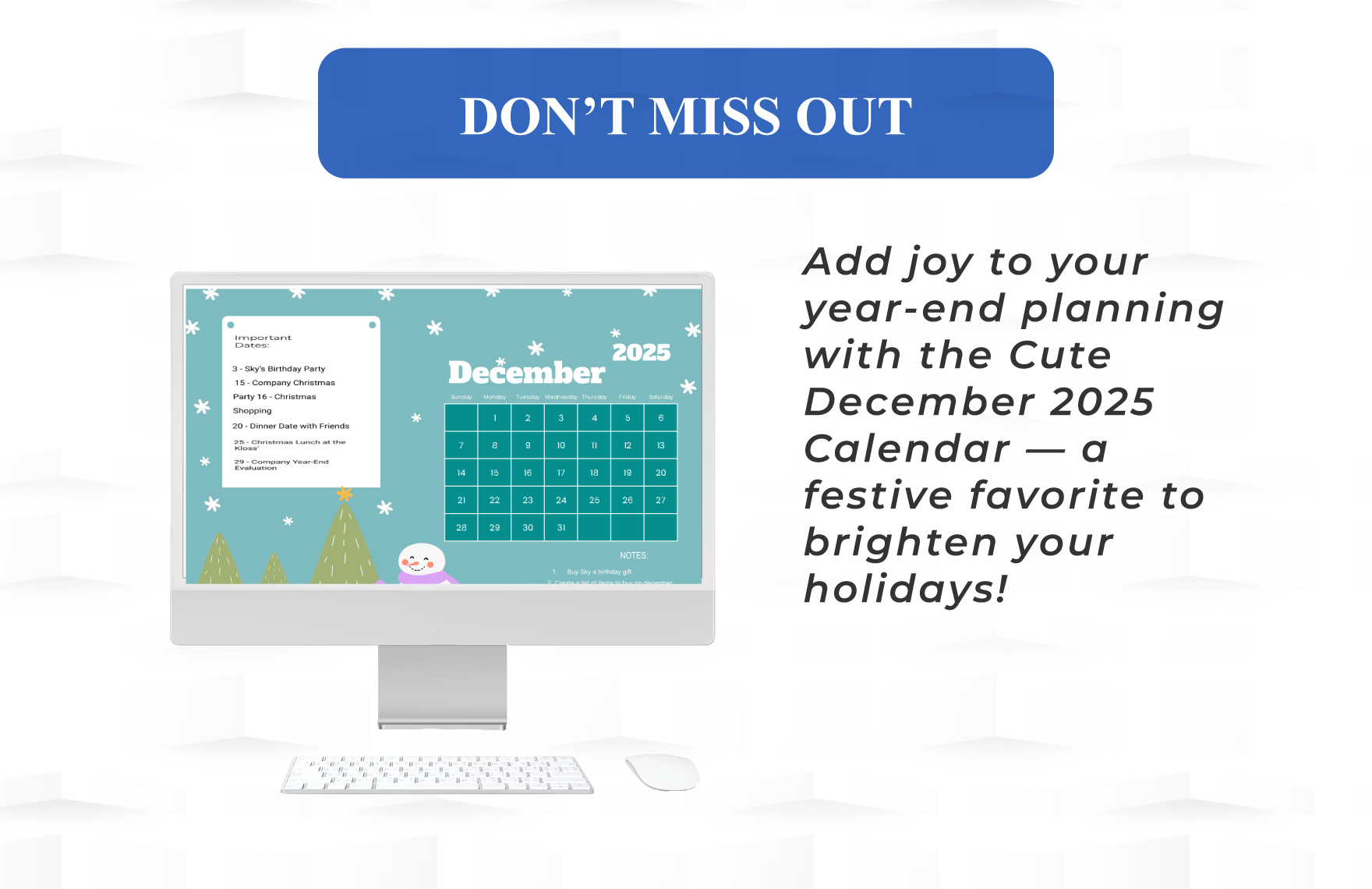 Cute December 2025 Calendar