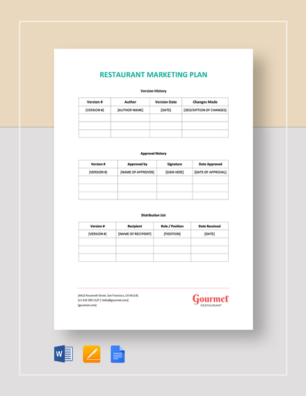 Sample Restaurant Marketing Plan Template Word Google Docs Apple 