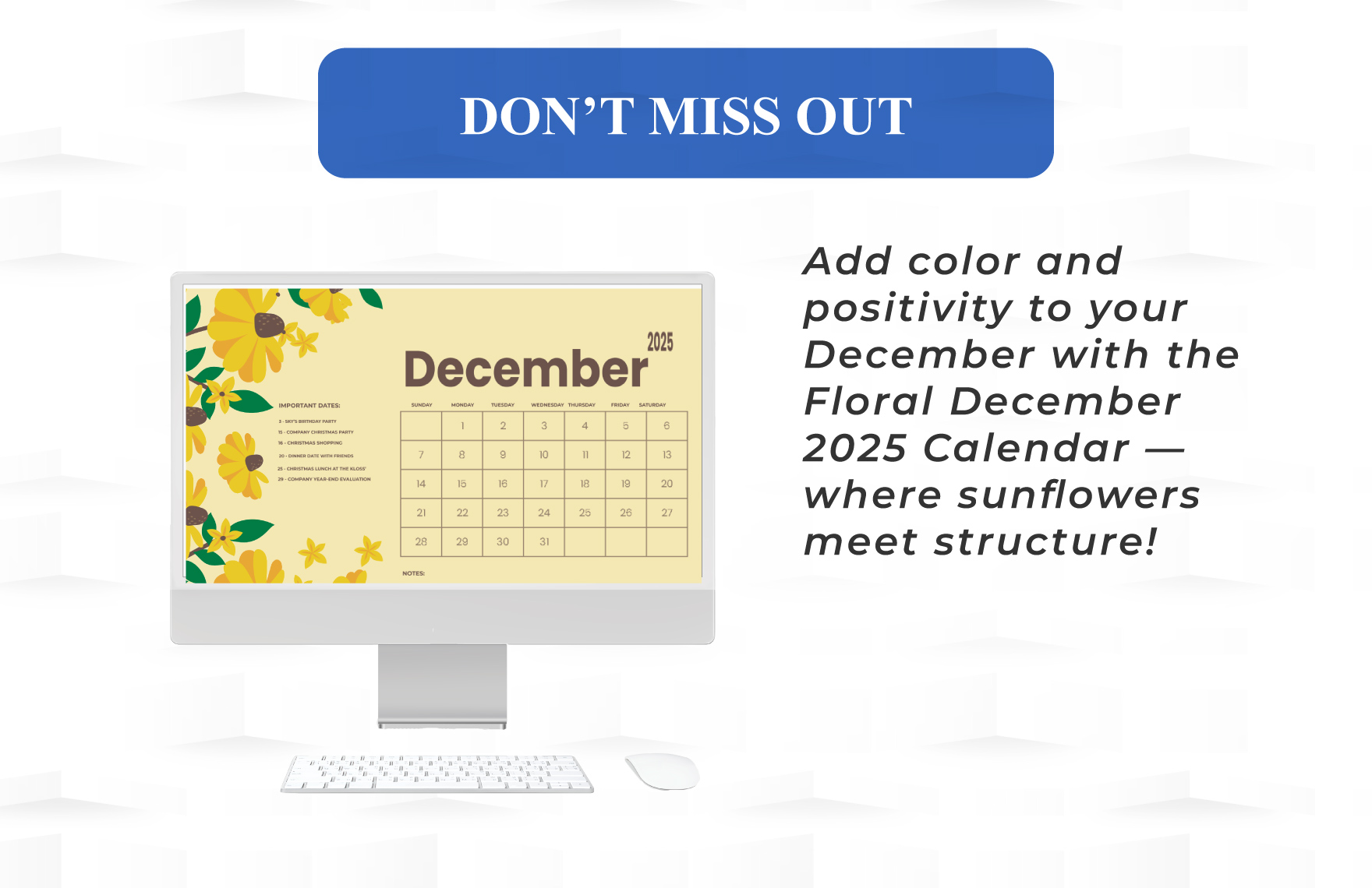 Floral December 2025 Calendar