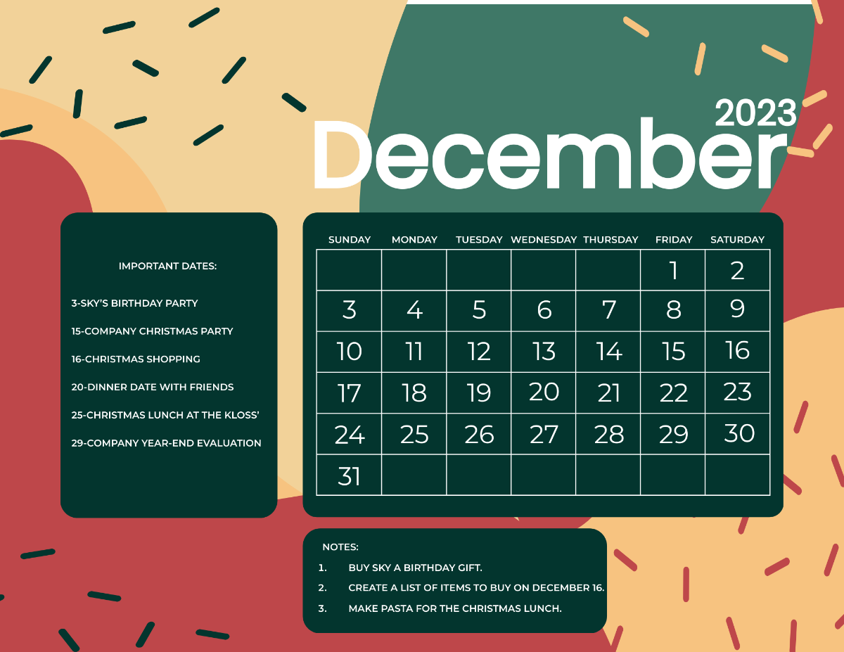 Printable December 2023 Calendar Template
