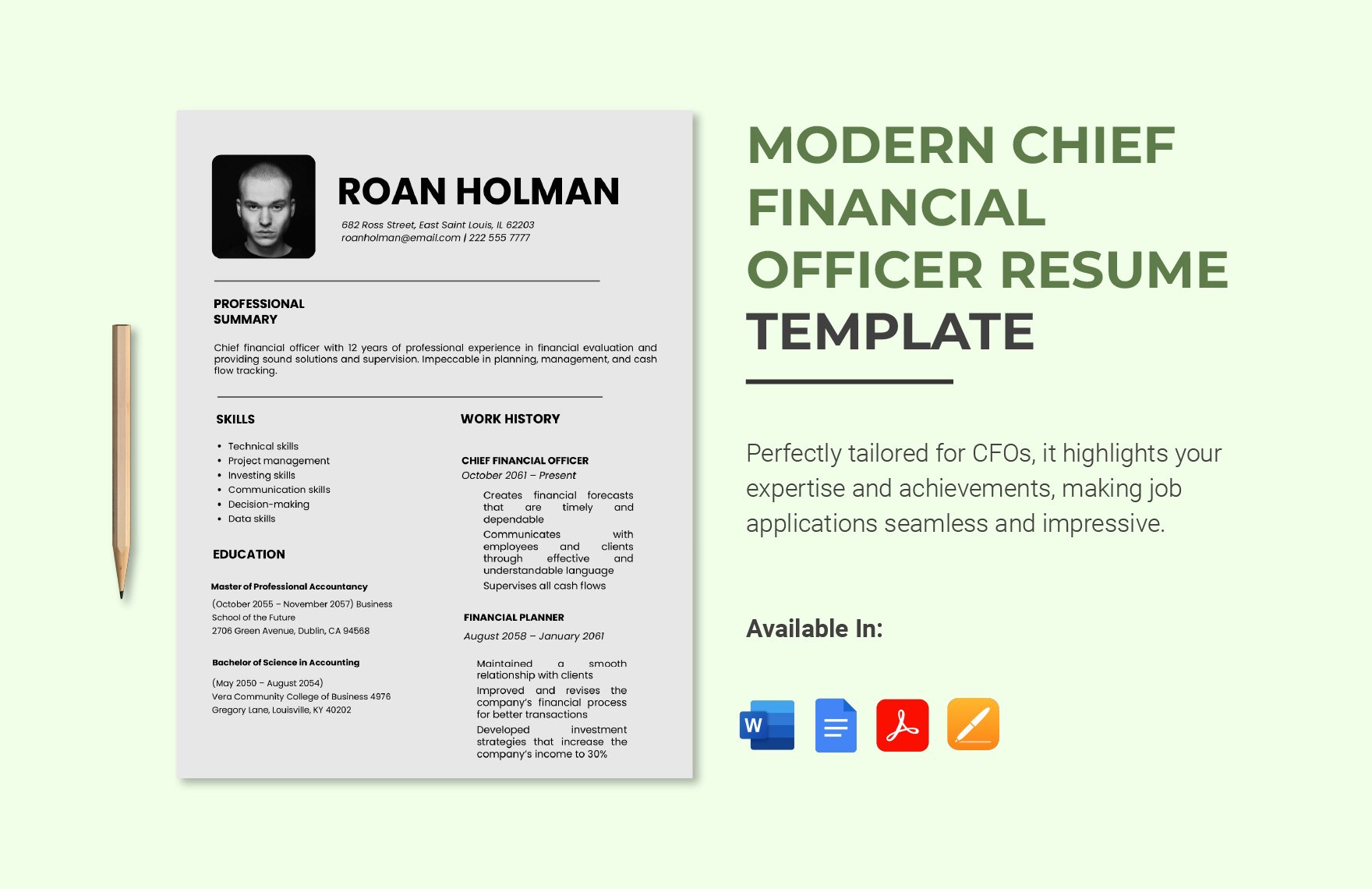 Modern Chief Financial Officer Resume in Word, Google Docs, PDF, Apple Pages