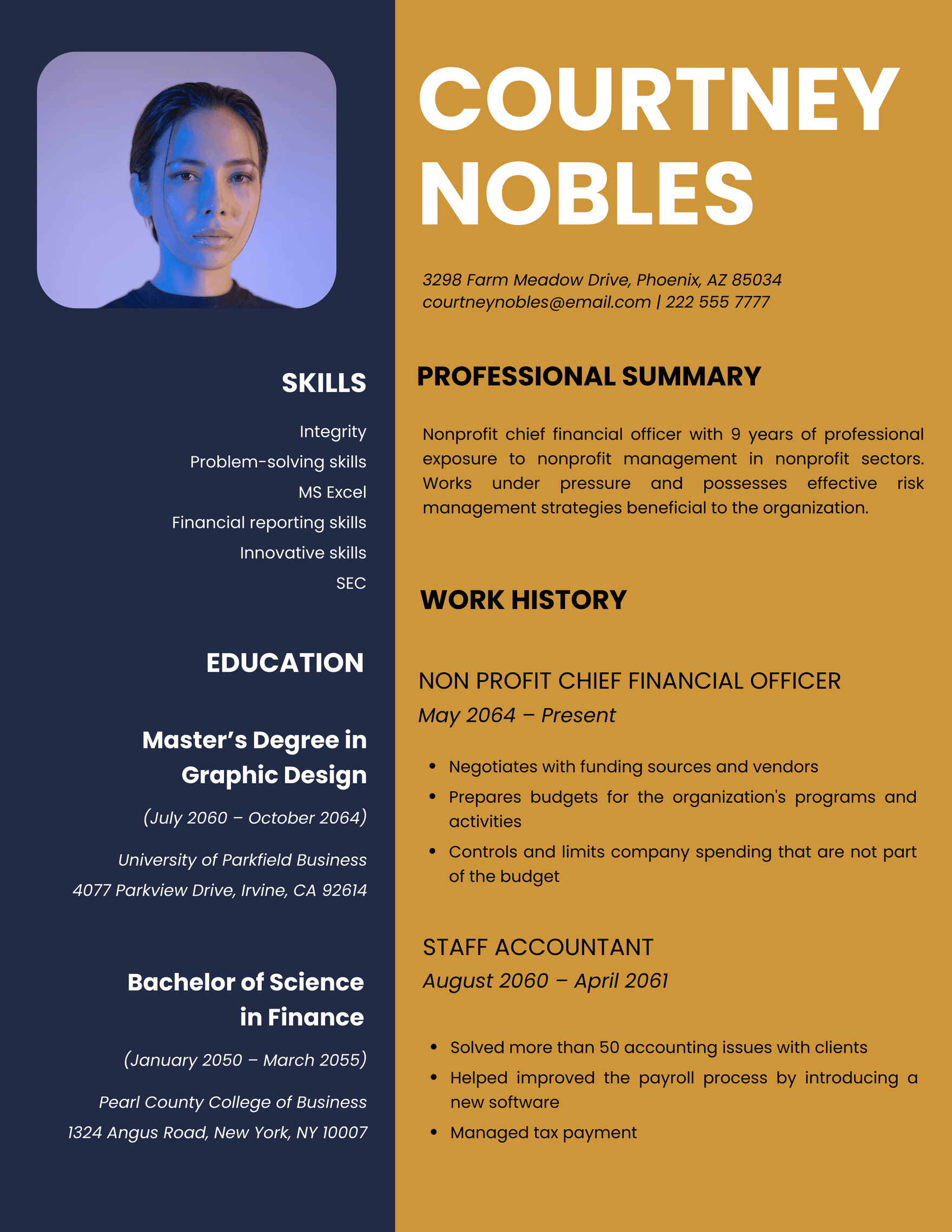 Non Profit Chief Financial Officer Resume