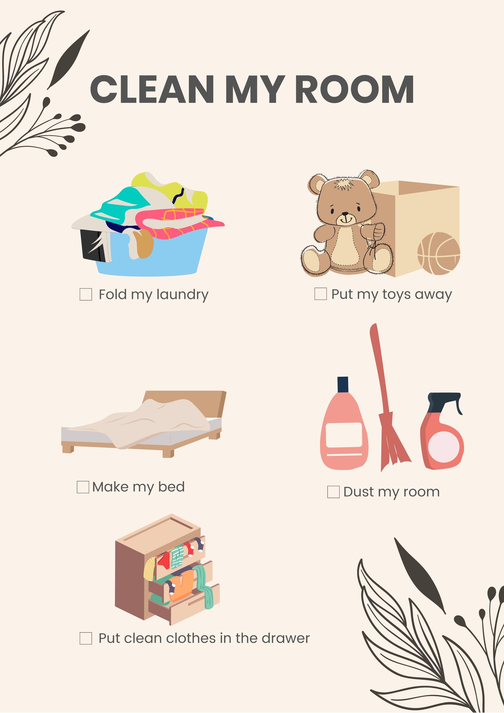 Clean My Room Chart For Children in PDF, Illustrator