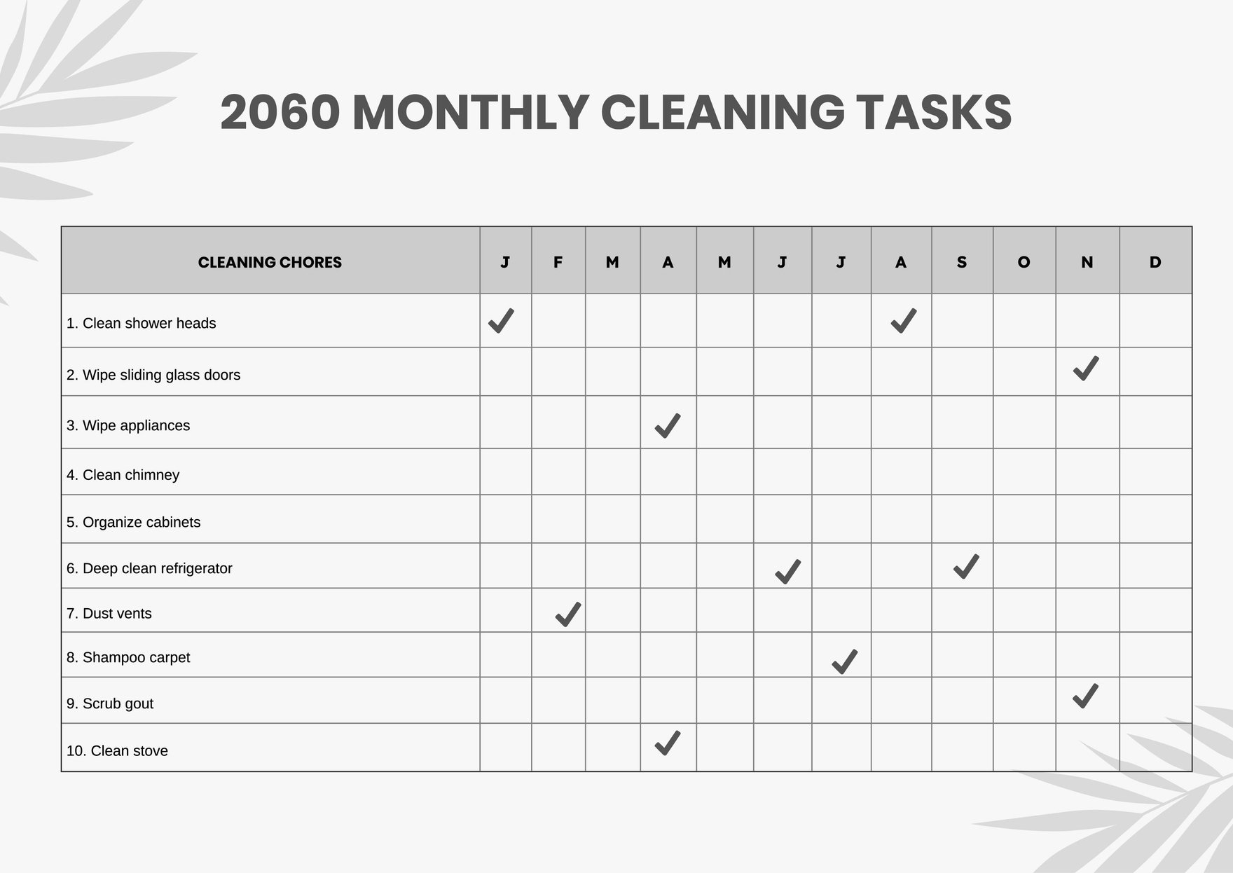 Monthly Cleaning Chart