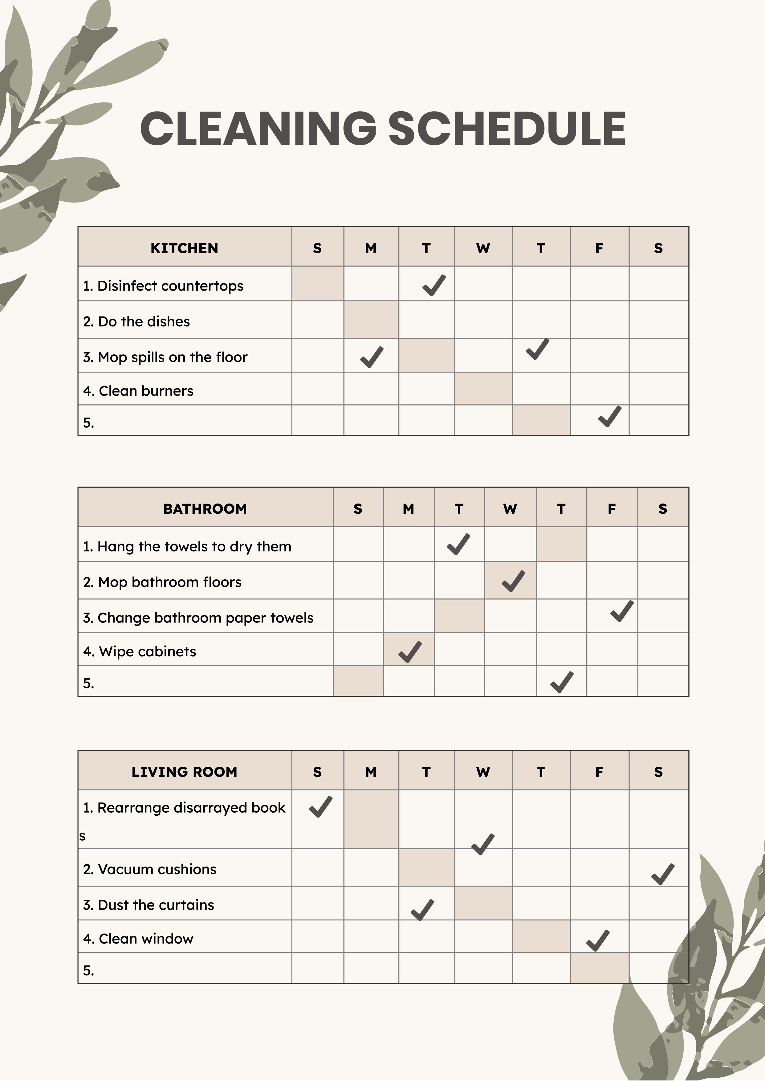Free Cleaning Chart Template