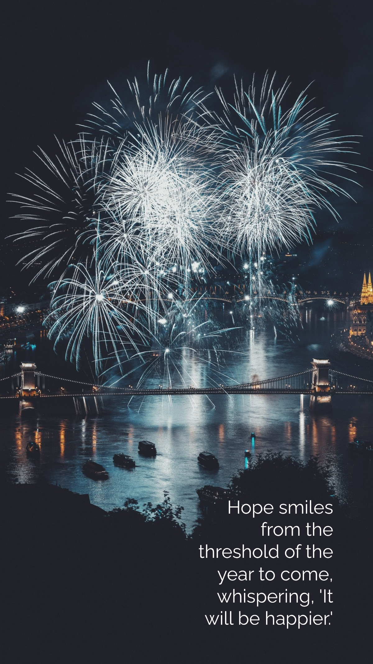 Free Hope smiles from the threshold of the year to come, whispering, 'It will be happier'. Template